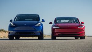 002 2023 model y v 2024 model 3 front view