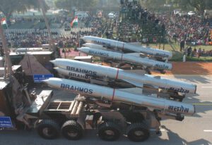 The brahmos missile system passes through the rajpath during the full dress rehearsal for the republic day parade in new delhi on january 23,2006