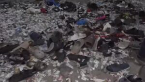 Footwears lie on the floor during the premiere sho
