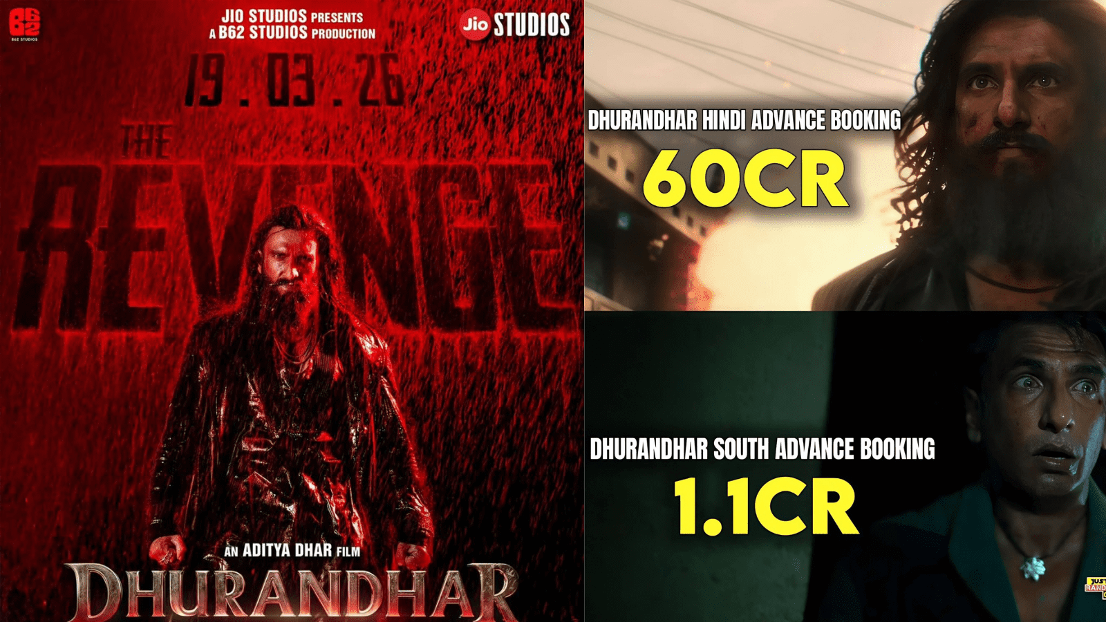 ಧುರಂಧರ್ 1.1Cr ಸೌತ್ ಬುಕಿಂಗ್.. ನಾರ್ಥ್‌‌ಗಿಂತ ಡಬಲ್