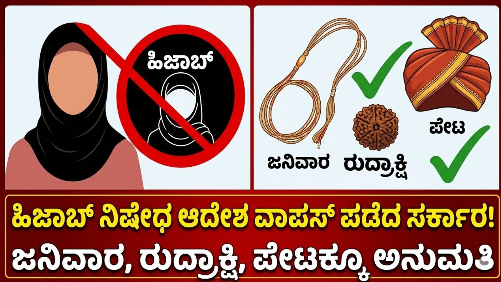 ಹಿಜಾಬ್ ನಿಷೇಧ ಆದೇಶ ವಾಪಸ್ ಪಡೆದ ಸರ್ಕಾರ! ಜನಿವಾರ, ರುದ್ರಾಕ್ಷಿ, ಪೇಟಕ್ಕೂ ಅನುಮತಿ