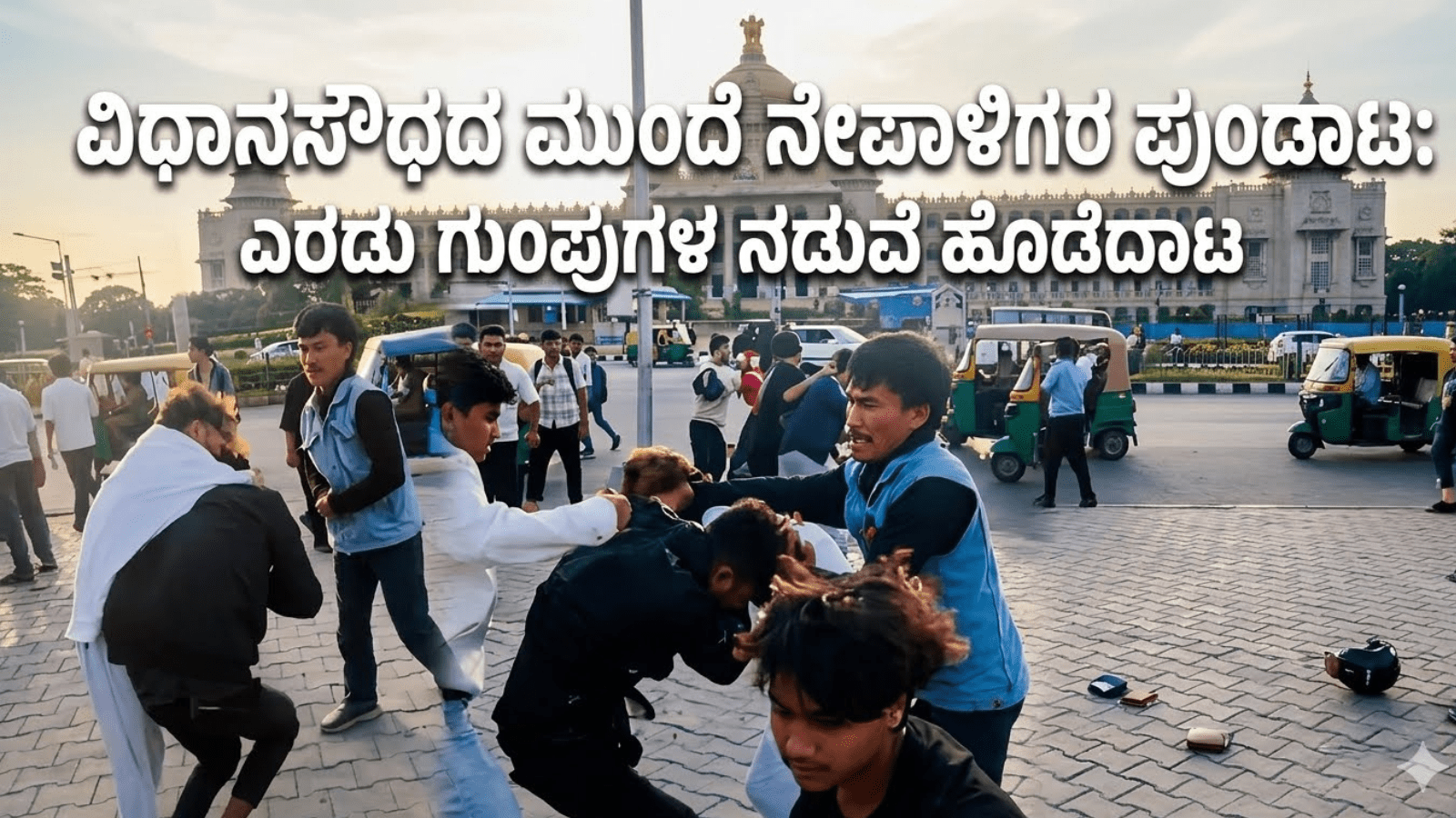 ವಿಧಾನಸೌಧದ ಮುಂದೆ ನೇಪಾಳಿಗರ ಪುಂಡಾಟ: ಎರಡು ಗುಂಪುಗಳ ನಡುವೆ ಹೊಡೆದಾಟ