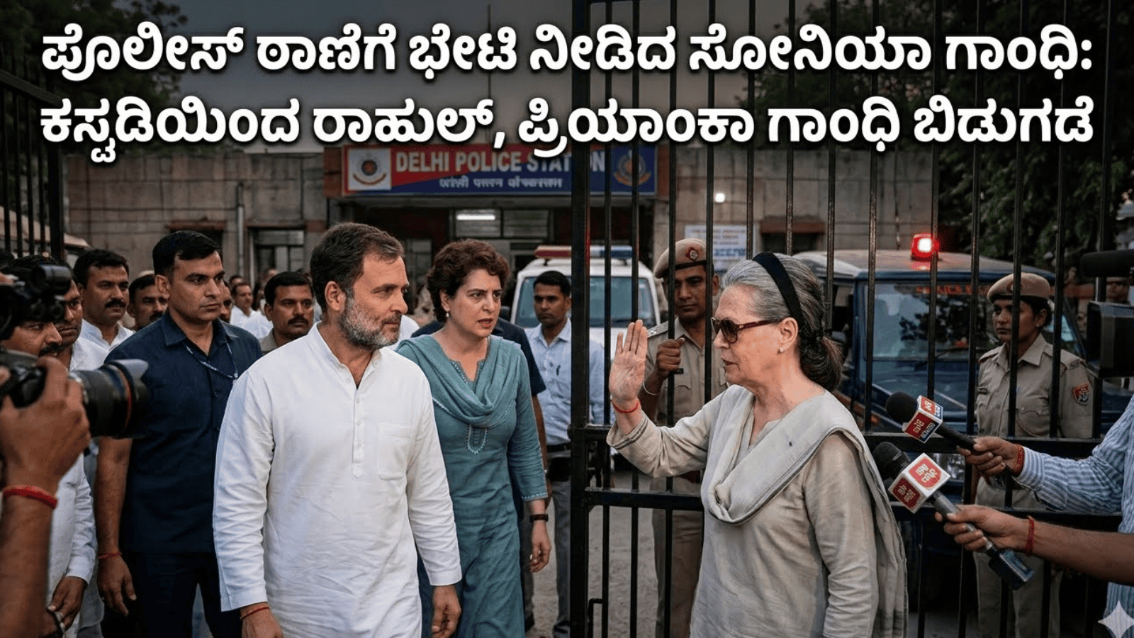 ಪೊಲೀಸ್ ಠಾಣೆಗೆ ಭೇಟಿ ನೀಡಿದ ಸೋನಿಯಾ ಗಾಂಧಿ: ಕಸ್ಟಡಿಯಿಂದ ರಾಹುಲ್, ಪ್ರಿಯಾಂಕಾ ಗಾಂಧಿ ಬಿಡುಗಡೆ