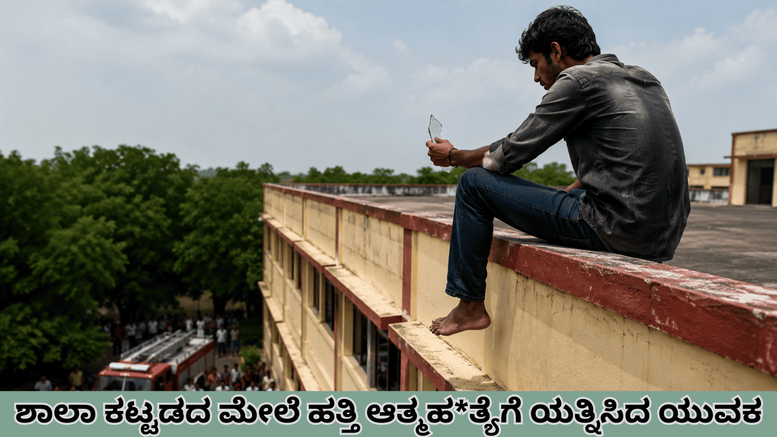 ಶಾಲಾ ಕಟ್ಟಡದ ಮೇಲೆ ಹತ್ತಿ ಆತ್ಮಹ*ತ್ಯೆಗೆ ಯತ್ನಿಸಿದ ಯುವಕ