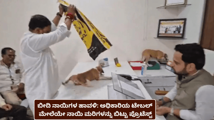 ಬೀದಿ ನಾಯಿಗಳ ಹಾವಳಿ ಅಧಿಕಾರಿಯ ಟೇಬಲ್ ಮೇಲೆಯೇ ನಾಯಿ ಮರಿಗಳನ್ನು ಬಿಟ್ಟು ಪ್ರೊಟೆಸ್ಟ್